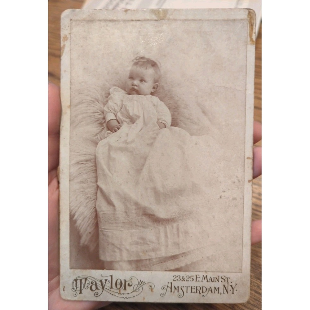 Antique Cabinet Card Baby Photo Victorian Portrait Amsterdam NY Jessie Swart